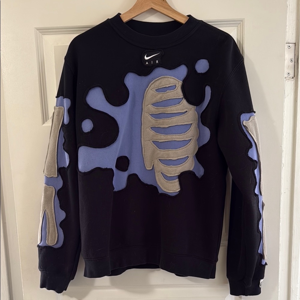 Custom Nike Black and Blue Crewneck Sweater with Abstract Design